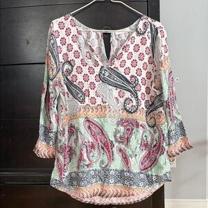 Renee C. Paisley & Floral Tunic Top in White, Mint and Pink